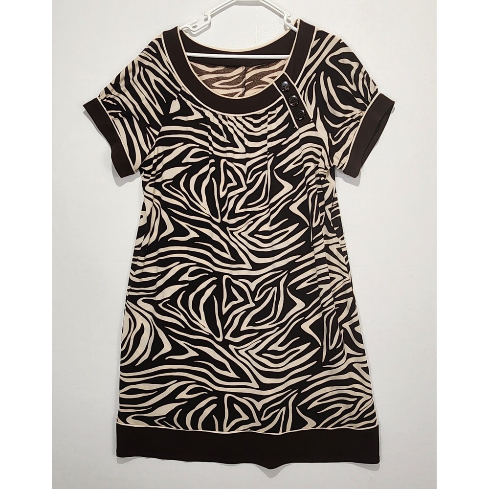 Unbranded Women's Preppy Hippie Zebra Print Brown/Beige Dress‎ Size M/L